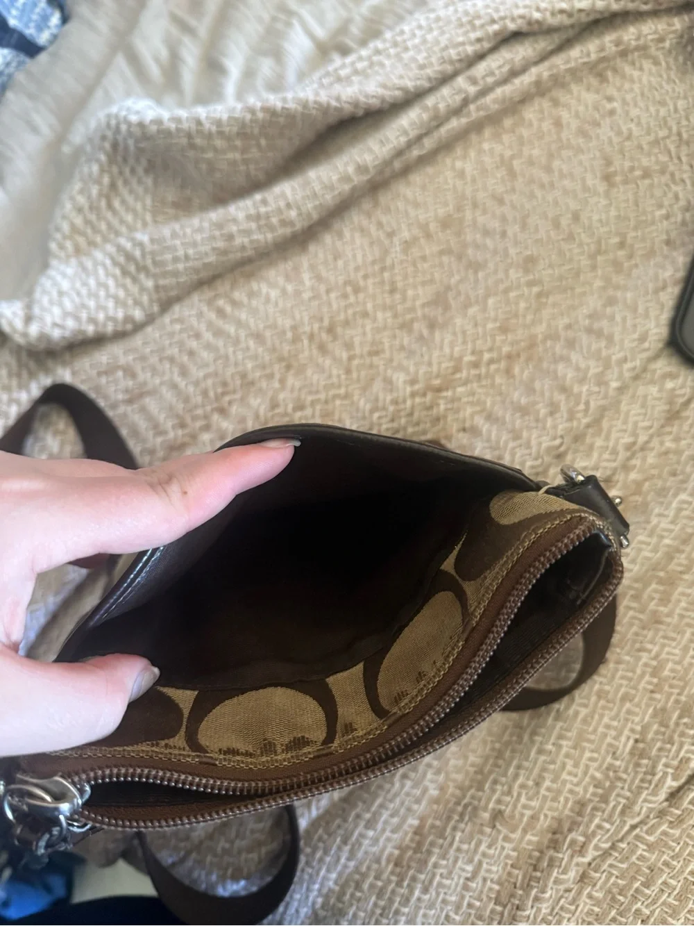 Vintage Coach Signature Canvas Brown Crossbody Bag